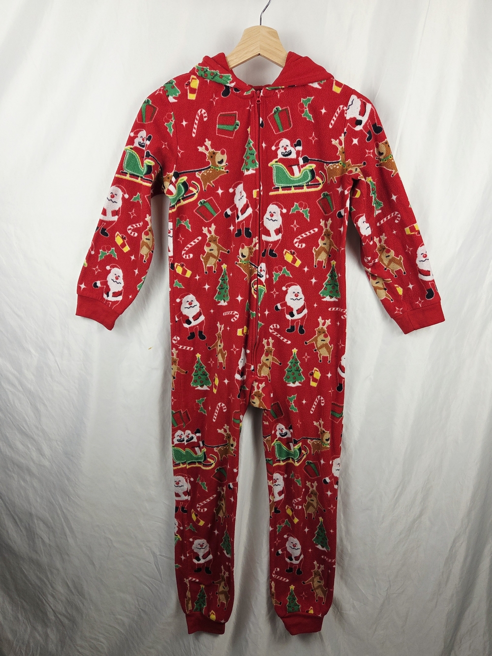 The Children's Place Red Christmas Santa & Reindeer Onesie Pajamas Large 10/12